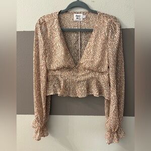 Princess Polly Tan Printed Blouse size 6